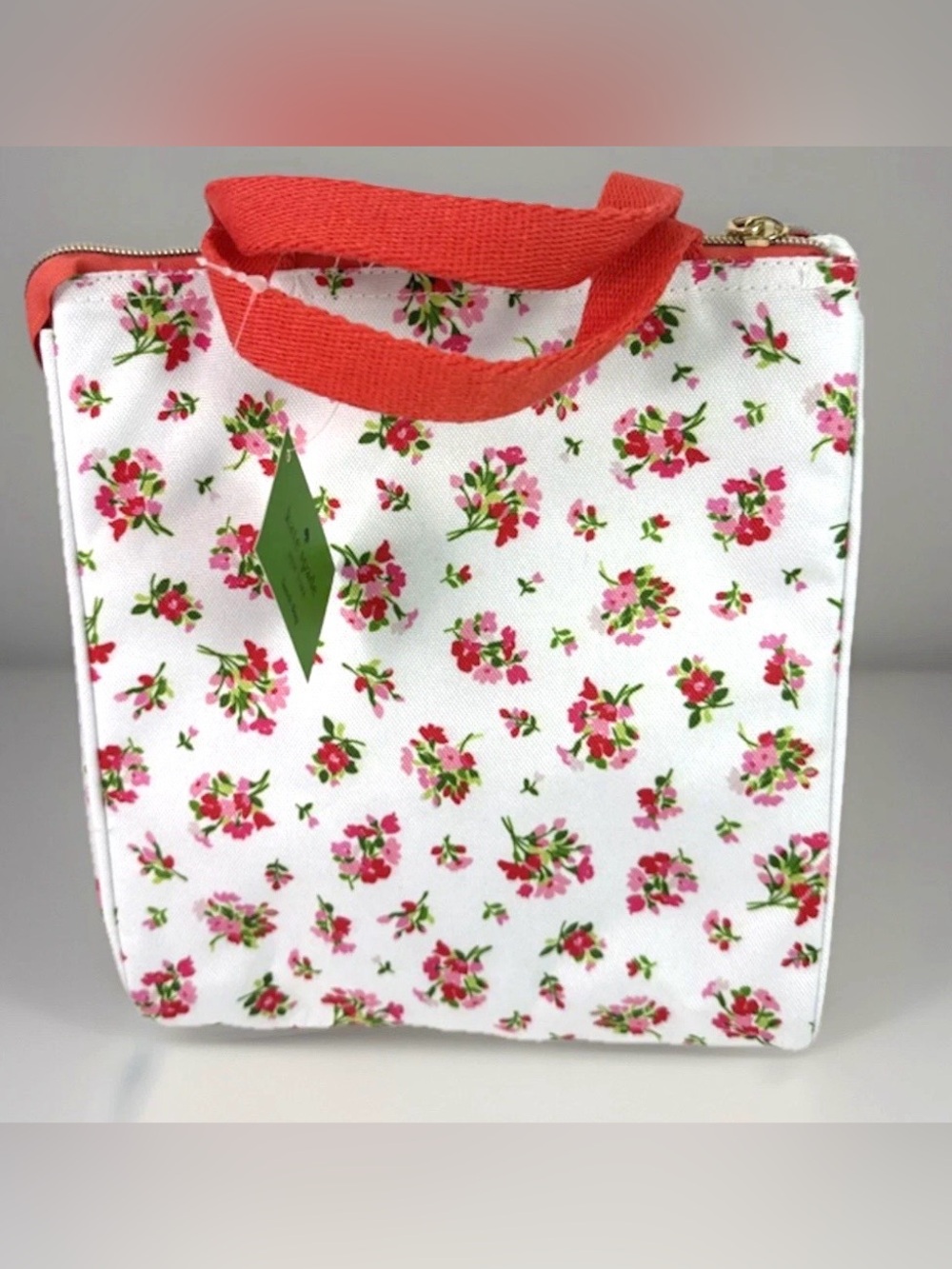 NEW, Kate Spade New York Red/White Floral Print Lunch Bag w/ Handle Zipper